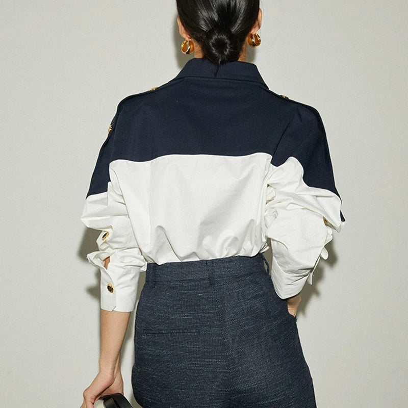 Summer Brand Design Patchwork Women's Blouses Temperament Sense Long Sleeve Shirt Fashion 3 Color Contrast Shirt Tops Shirt