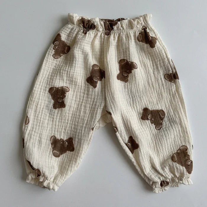 Organic Cotton Toddlers Baby Pants Newborn Spring Summer Cute Print Soft Muslin Clothes Pantalons Capris