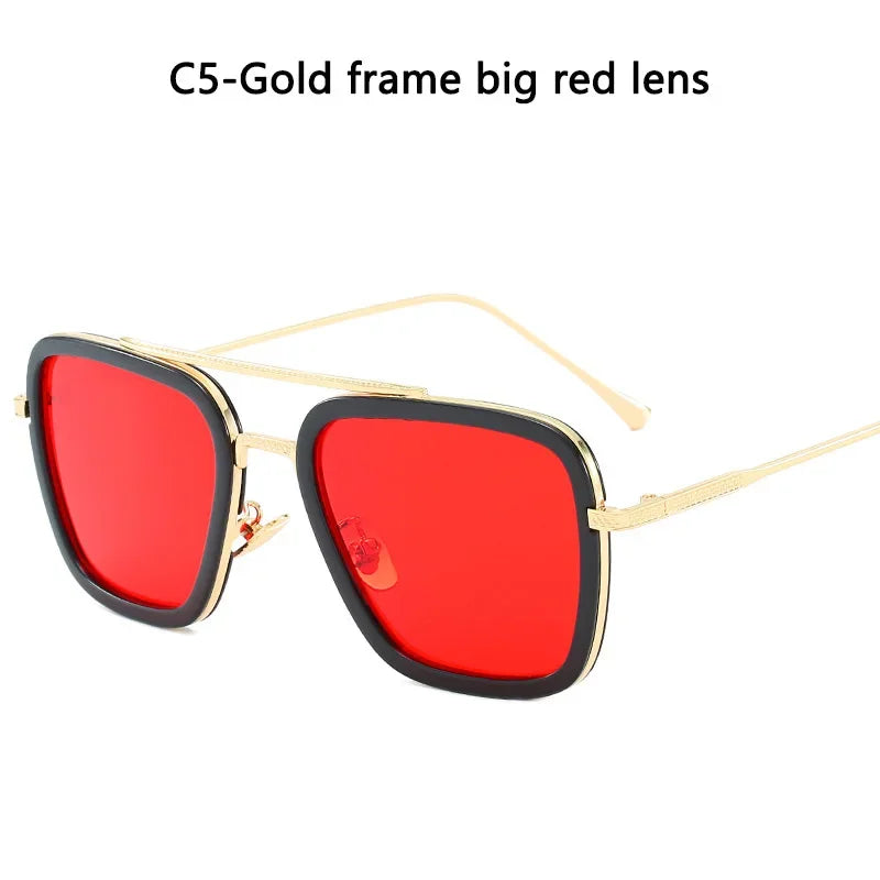 Sun Glasses Fashion Square frame Tony Stark Style Women Sunglasses Men Square Brand Design Sun Glasses Oculos Retro Male Iron