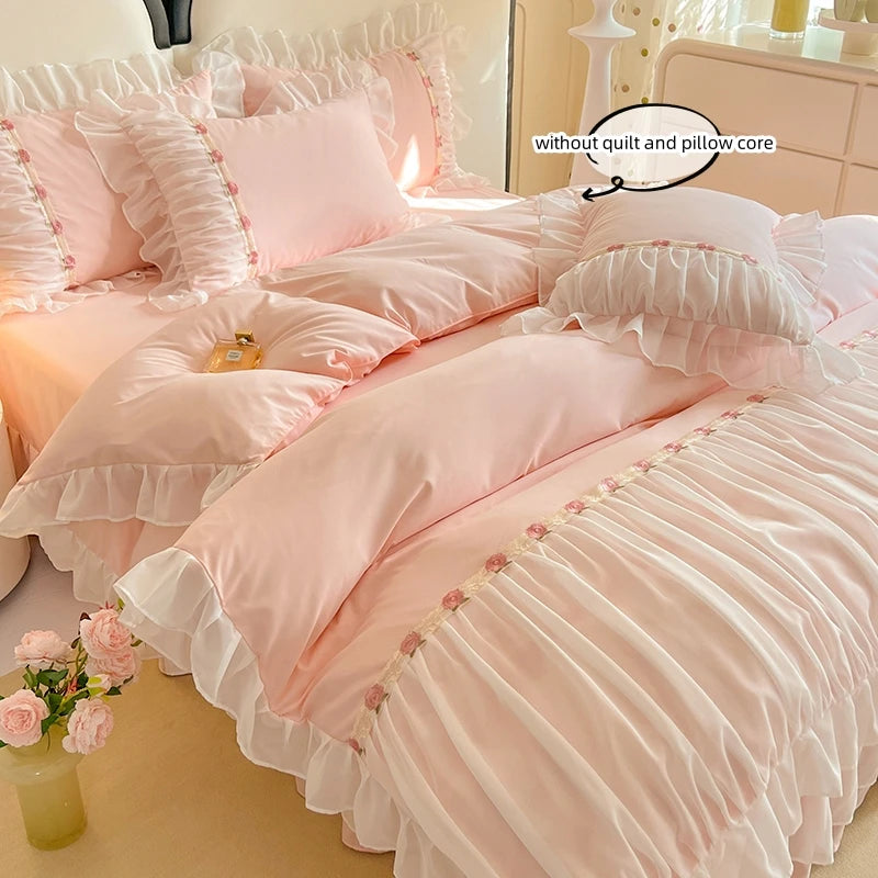 3 Pieces Korean-style Bedding Set King Size duvet cover pillow Shams for All Seasons ﻿bedroom decoration