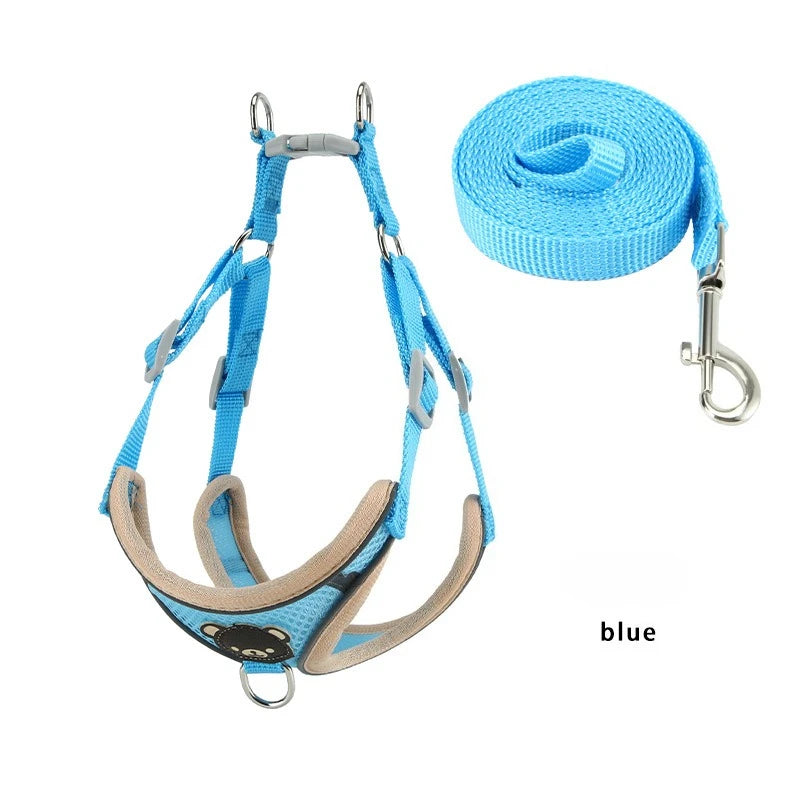 Dog Harness Adjustable Vest Walking Traction Rope Set for Dog Collar Breathable Mesh Harness for Small Medium Cat Dog Pet Lead