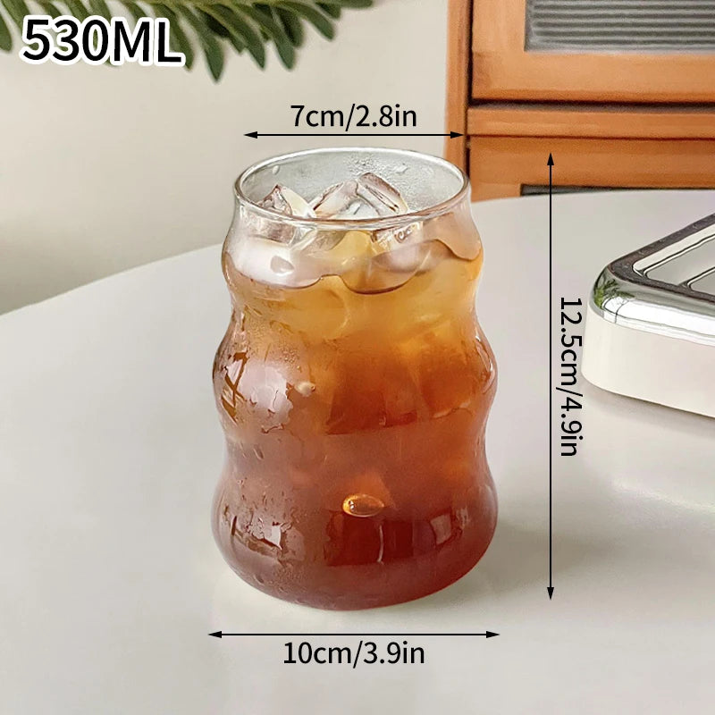 Transparant Drinking Glass Cup Creative Wave Shape Iced Coffee Tumbler Cup Juice Milk Tea Mug Drinkware Water Glasses Ripple Mug