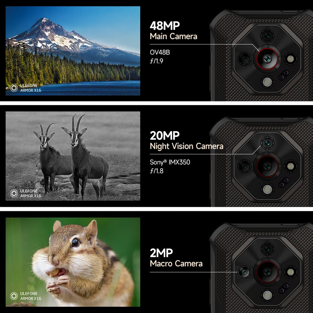 Ulefone Armor X16 Rugged Phone 10360mAh Battery Up to 12GB RAM 128GB ROM 120Hz 6.56" Night Camera NFC 4G Android 15 Smartphone