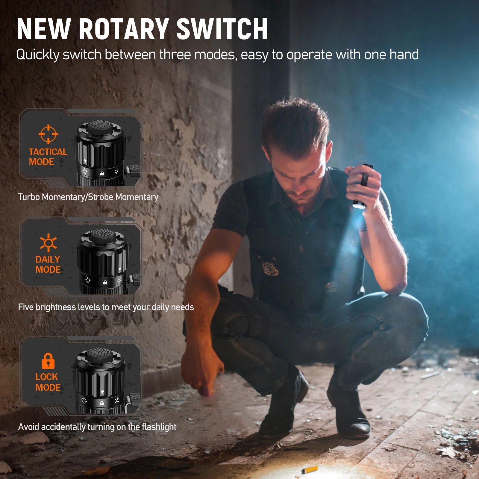 Wurkkos TD07 1300LM Tactical Flashlight 479M Long Throw IP68 Waterproof 18350 Battery Torch Dual Switches and Ring Handle Grip