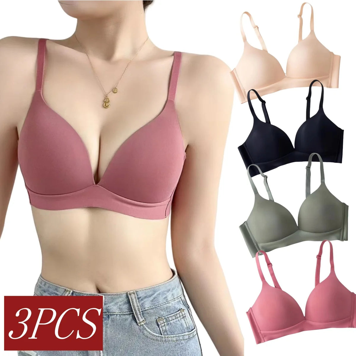 3Pcs/Set Seamless Bras For Women Non-wire Glossy Underwear Push Up Bra Without Steel Ring 3/4 Cup Female Comfort Lingerie