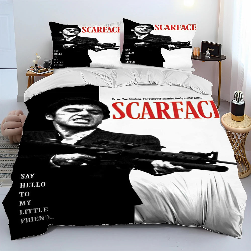 Movie Scarface Tony 3D Printing Comforter Bedding Set,Duvet Cover Bed Set Quilt Cover Pillowcase,King Queen Size Bedding Set Kid