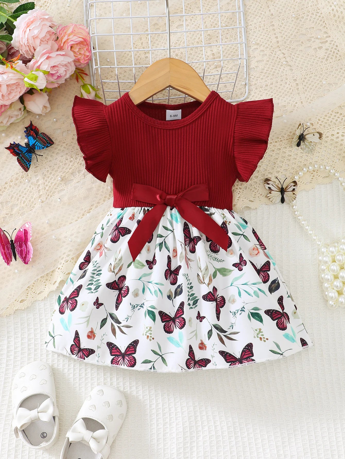 Baby Girl Summer Fashion Cute Ruffled Butterfly Print Dress