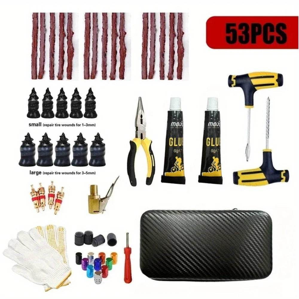 Ultimate Tire Repair Tool Kit - Emergency Puncture Fix with Tire Strips & Plug Tools for Cars, Motorcycles, Trucks, and Bicycles