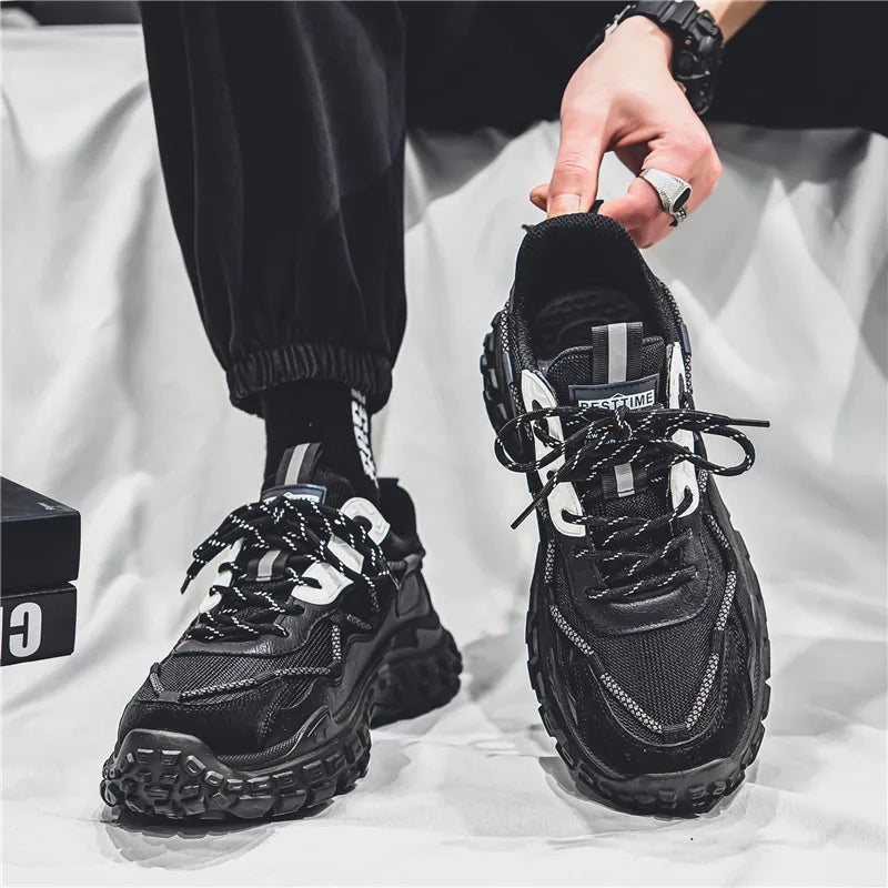 Versatile Sports Casual Running Shoes for Men Breathable Mesh Thick-Soled Tires Trendy Dad Sneakers