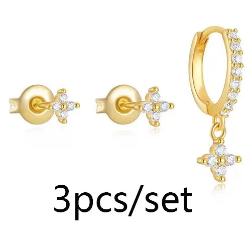 New Design Gold Color Earrings Stack Hoop for Women Girl Unique Zircon Flower Stud Earring Lobe Helix Cartilage Piercing Jewelry