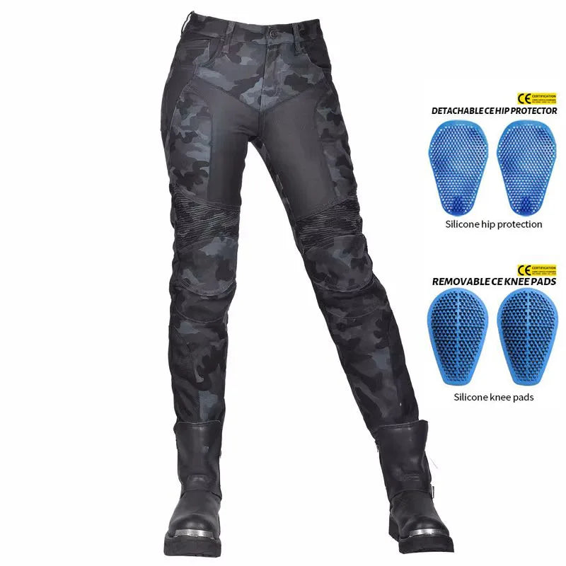 Camo Dual Spring Summer Riding Collection Classic Denim PK720 Motorcycle Female Pants Motocicleta Elastic Fit Jeans 4 Gears