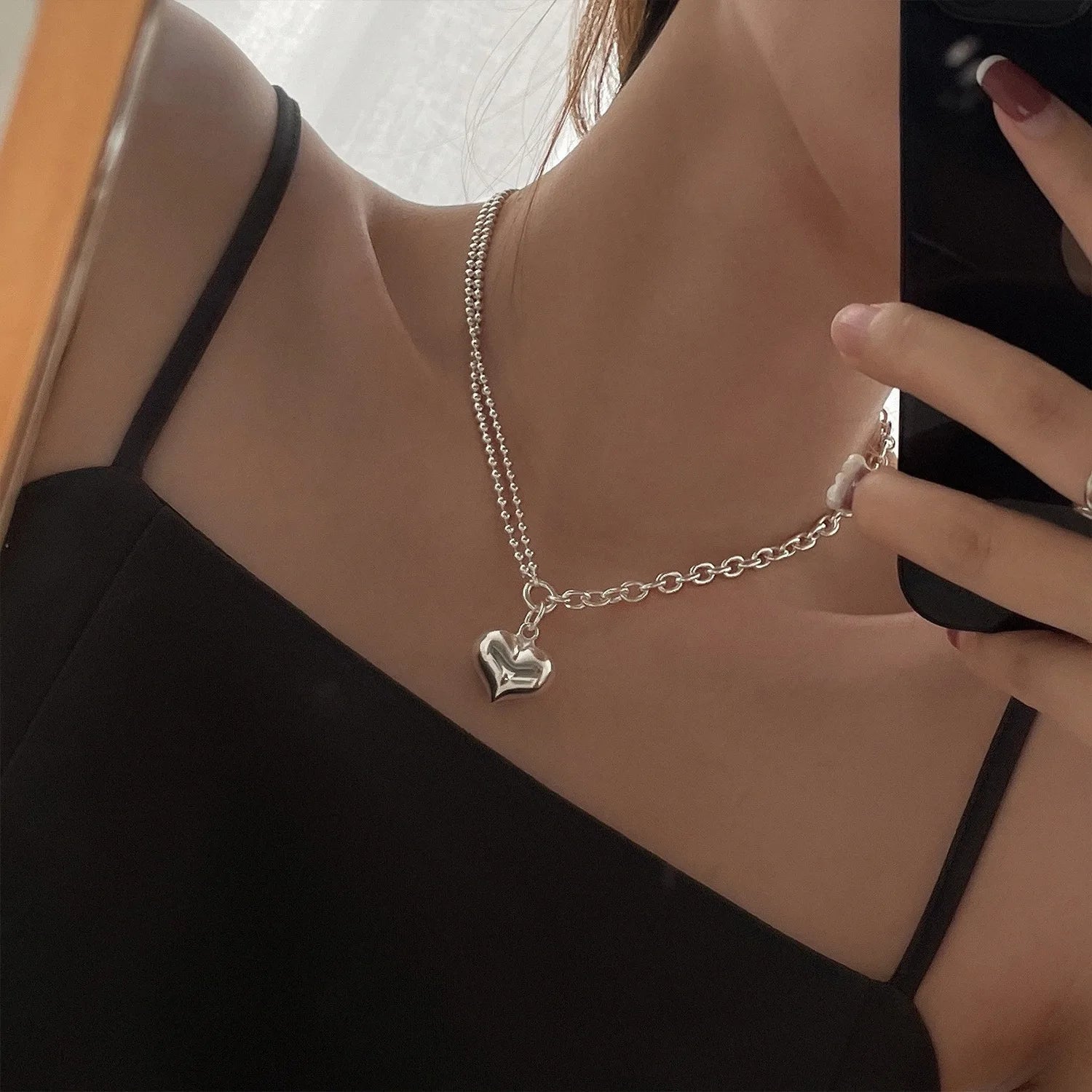 925 Sterling Silver Necklace Heart Pendant Love Adjustable Choker Elegant for Women Girl Jewelry Gift Dropshipping Wholesale