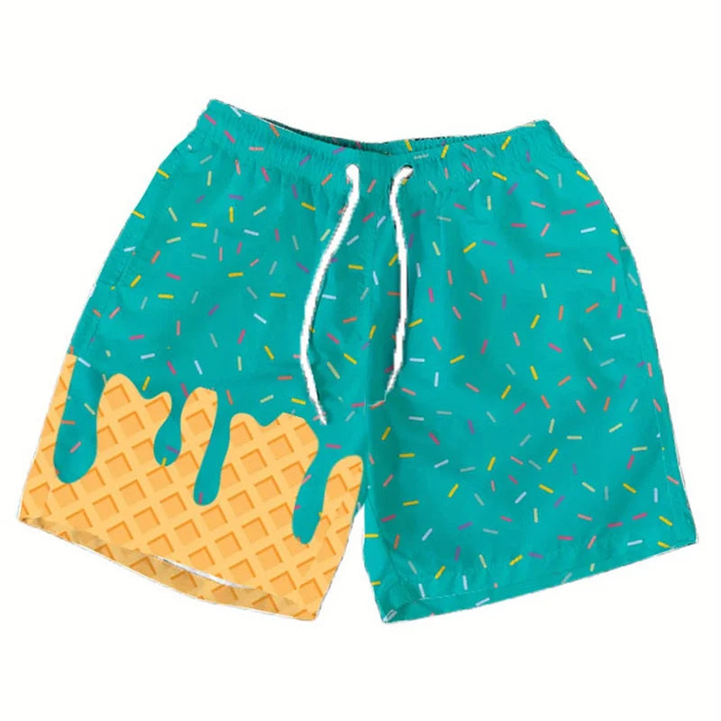 Multi Color Ice Cream Graphic Beach Shorts For Men Kids 3d Printed Cartoon Hawaiian Swimming Trunks Summer Loose Board Shorts